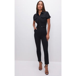 GOOD AMERICAN Fit For Success Jumpsuit 2 Medium Black Short Sleeve Denim NWT